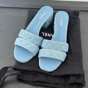 Denim Chanel kitten heels